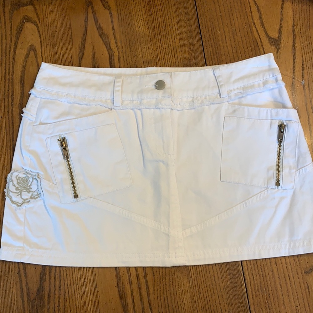 AZIZ White Denim Mini Studded/Embroidered Skirt